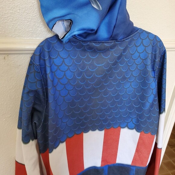 Captain America Men’s Jacket Red White Blue Full Zip Hoodie Mask Size L Costume - Picture 8 of 12